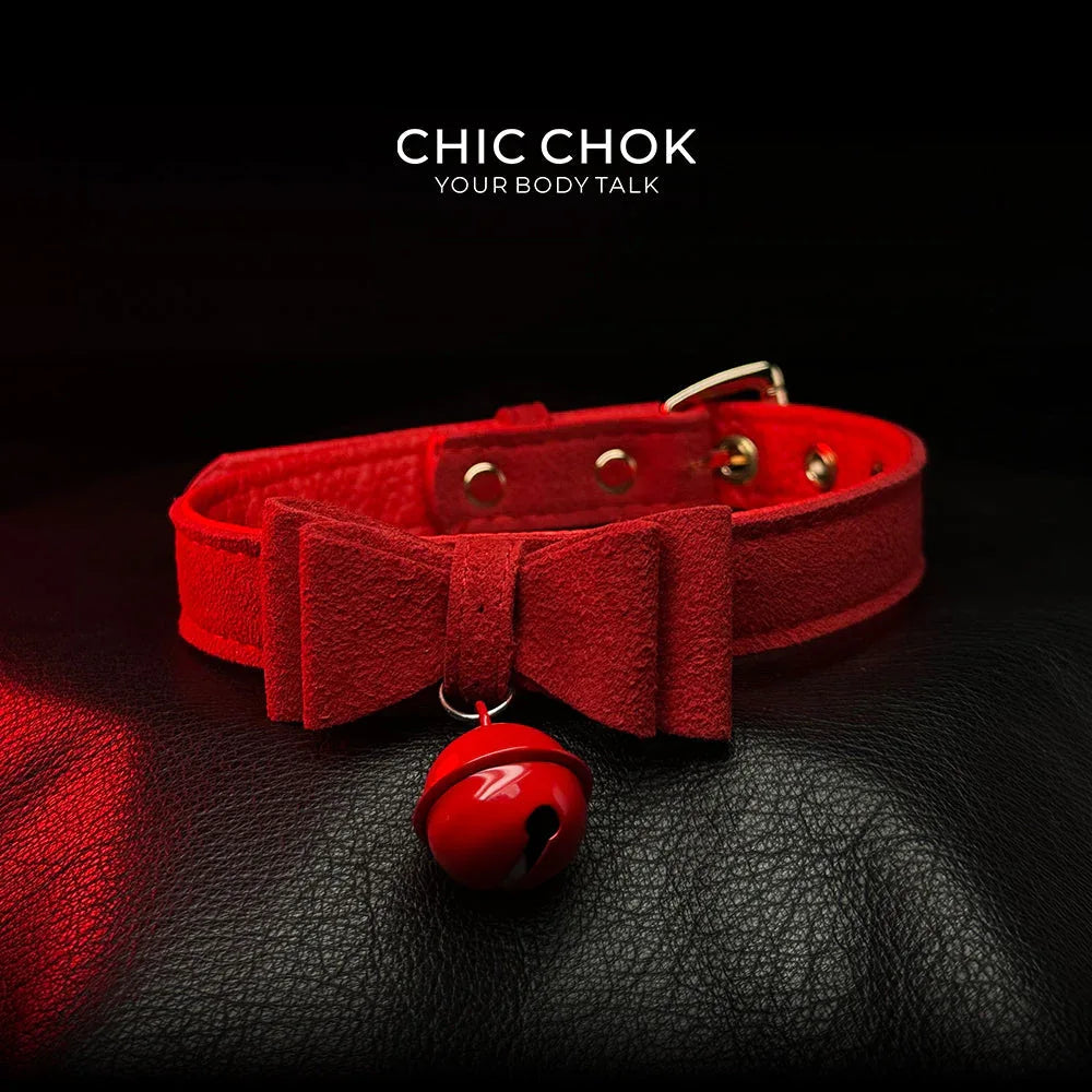 CHICCHOK[ Miss Belle ] Fashion Cute and Lovely Style, Bow Tie with Bell Daily Wear Leather Necklace Choker slipchaincollarwomen Bow Pendant Necklace bow pendant necklace - CHICCHOK