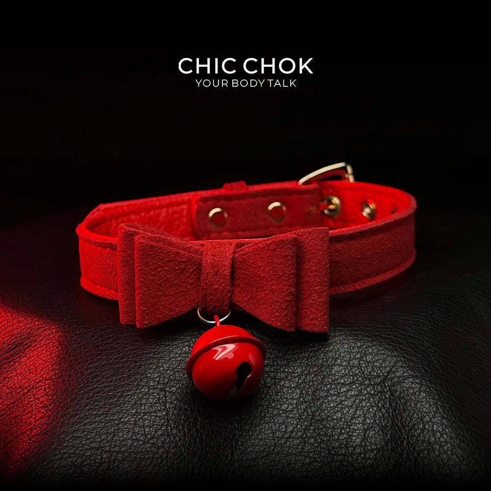 CHICCHOK[ Miss Belle ] Fashion Cute and Lovely Style, Bow Tie with Bell Daily Wear Leather Necklace Choker slipchaincollarwomen Bow Pendant Necklace bow pendant necklace - CHICCHOK