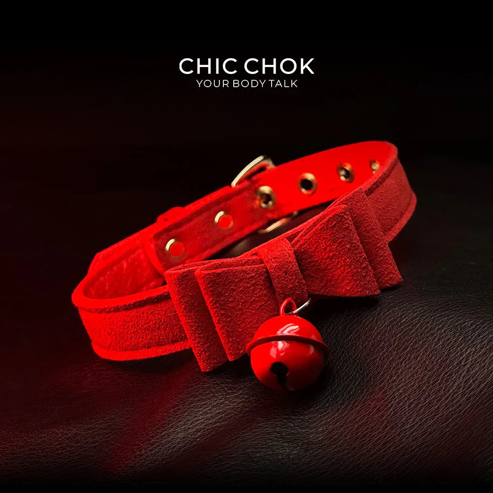 CHICCHOK[ Miss Belle ] Fashion Cute and Lovely Style, Bow Tie with Bell Daily Wear Leather Necklace Choker slipchaincollarwomen Bow Pendant Necklace bow pendant necklace - CHICCHOK