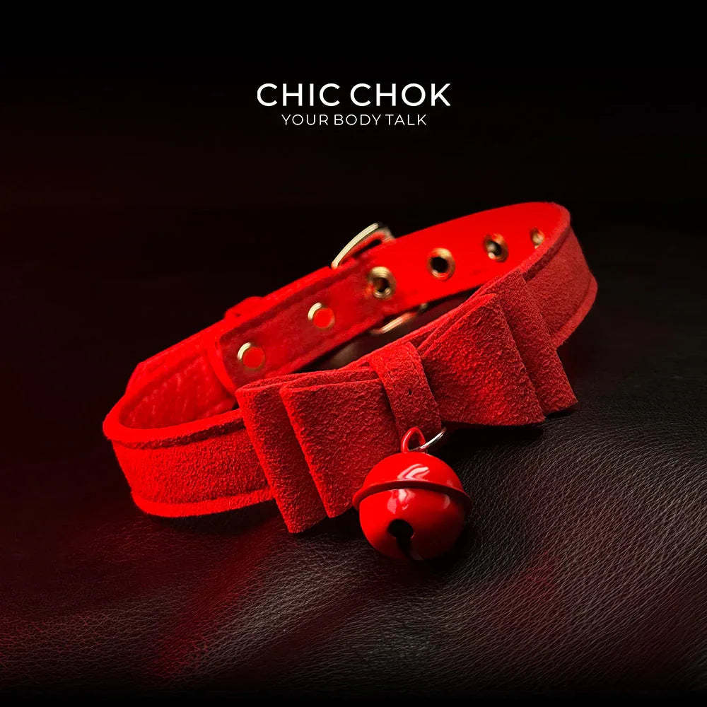 CHICCHOK[ Miss Belle ] Fashion Cute and Lovely Style, Bow Tie with Bell Daily Wear Leather Necklace Choker slipchaincollarwomen Bow Pendant Necklace bow pendant necklace - CHICCHOK