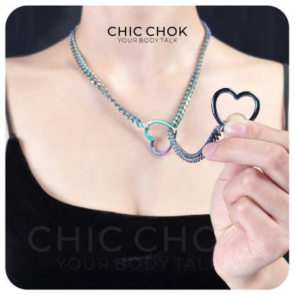 Heart O-Ring Slip Chain Necklace Punk Rock Stainless Steel Cuban Y-Necklace