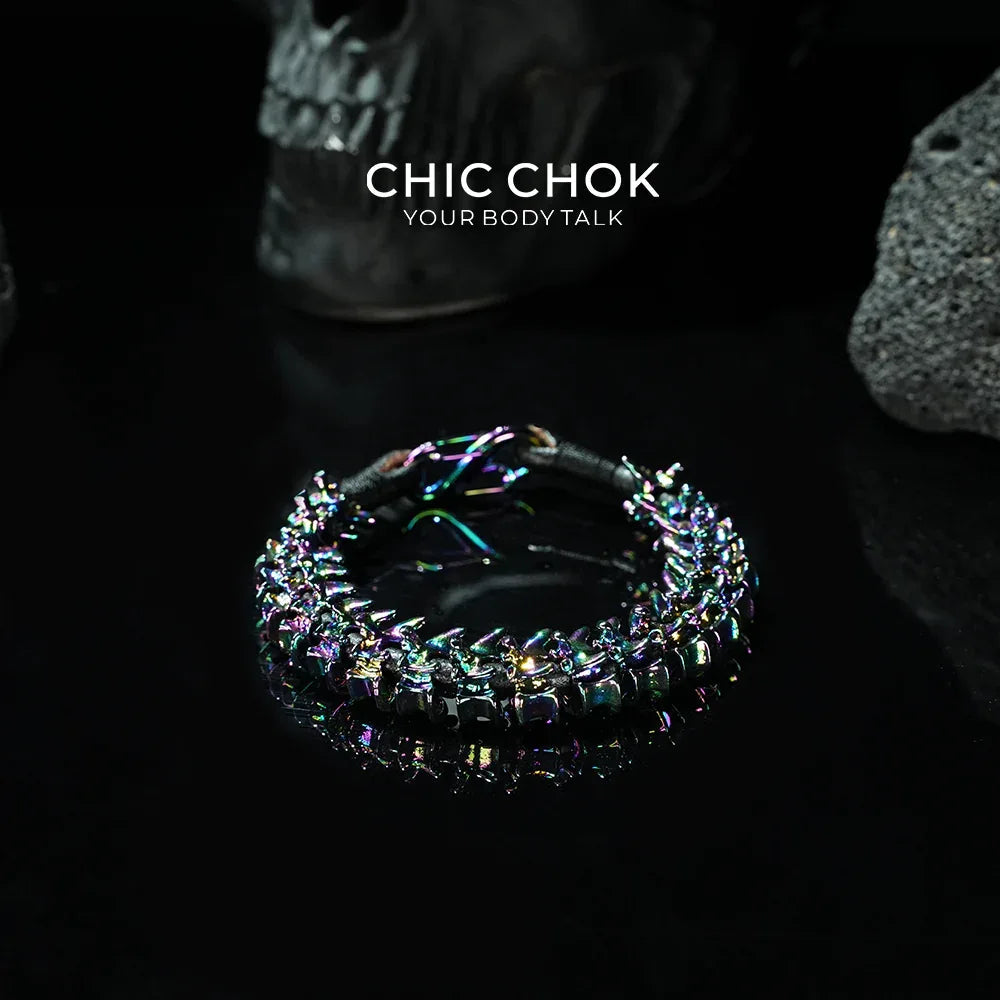[CHICCHOK] Dragon Themed Bracelet – Stylish Bone Design, A Fusion of Steel and Leather(Dazzling Colors) - CHICCHOK