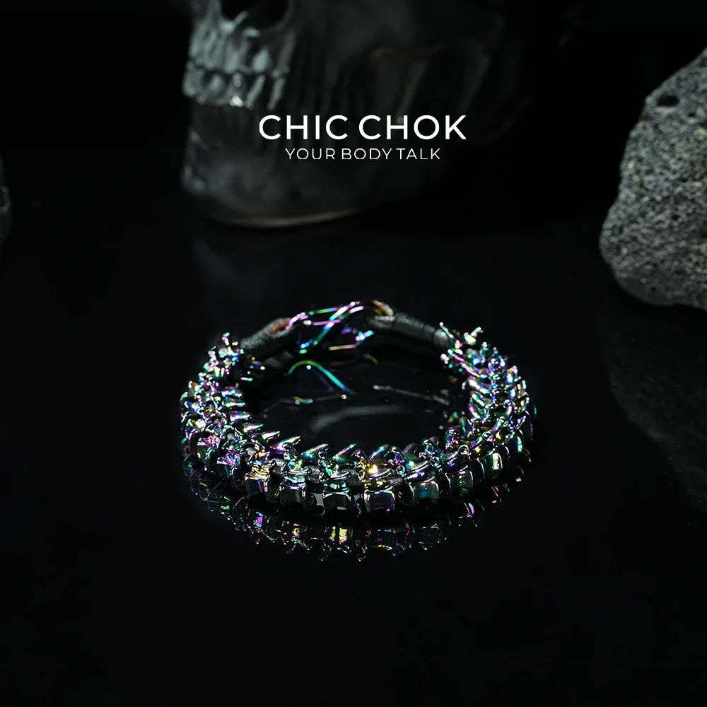 [CHICCHOK] Dragon Themed Bracelet – Stylish Bone Design, A Fusion of Steel and Leather(Dazzling Colors) - CHICCHOK