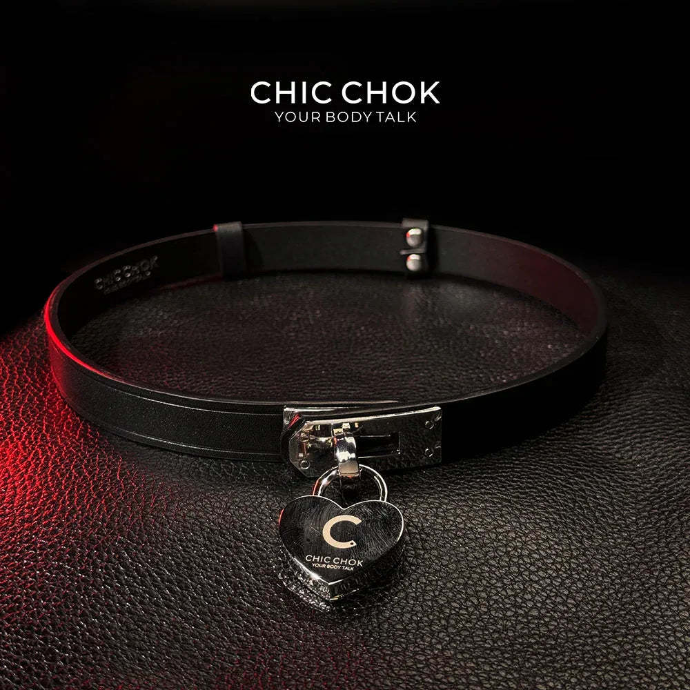 CHICCHOK [The Minimalism] - Classic Front Closure Customize Non-adjustable Fashion Choker(With a love lock) - CHICCHOK