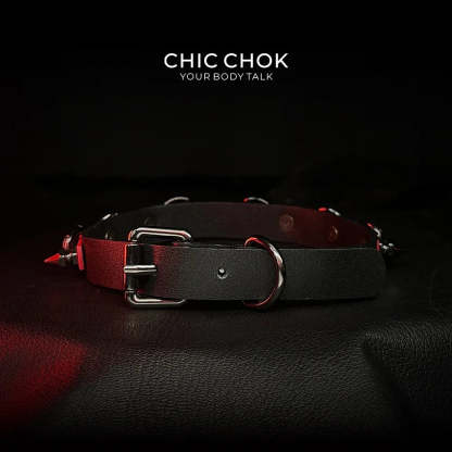 CHICCHOK [Mysterious Queen] Red&Black Spikes Stylish Leather Choker - CHICCHOK