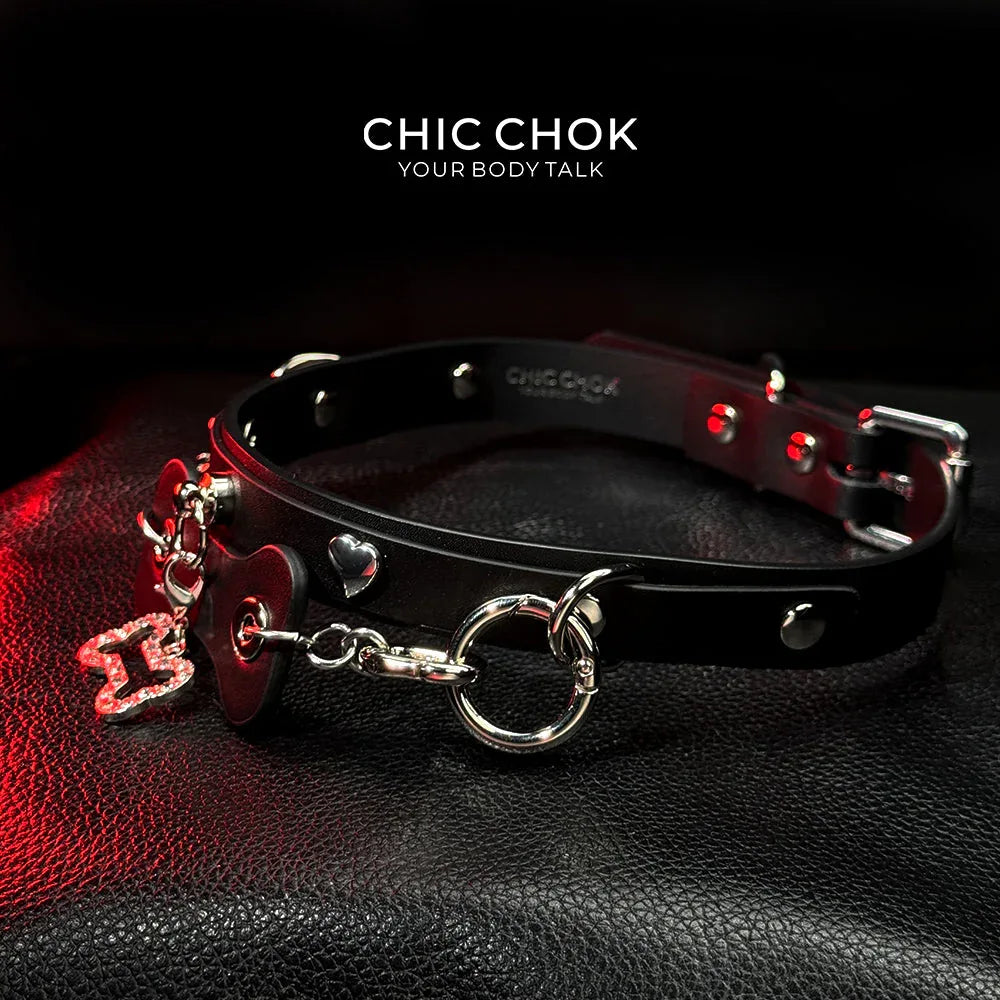 CHICCHOK [Puppy Love] Fashion Cute and Lovely Style, Shiny Bone Shape Pendant Daily Wear Leather Necklace Choker slipchaincollarwomen - CHICCHOK