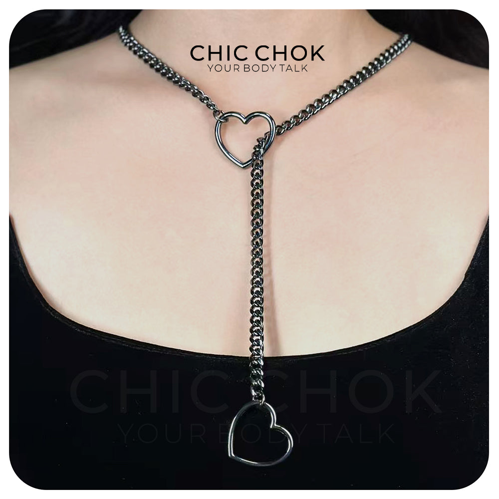 Heart O-Ring Slip Chain Necklace Punk Rock Stainless Steel Cuban Y-Necklace
