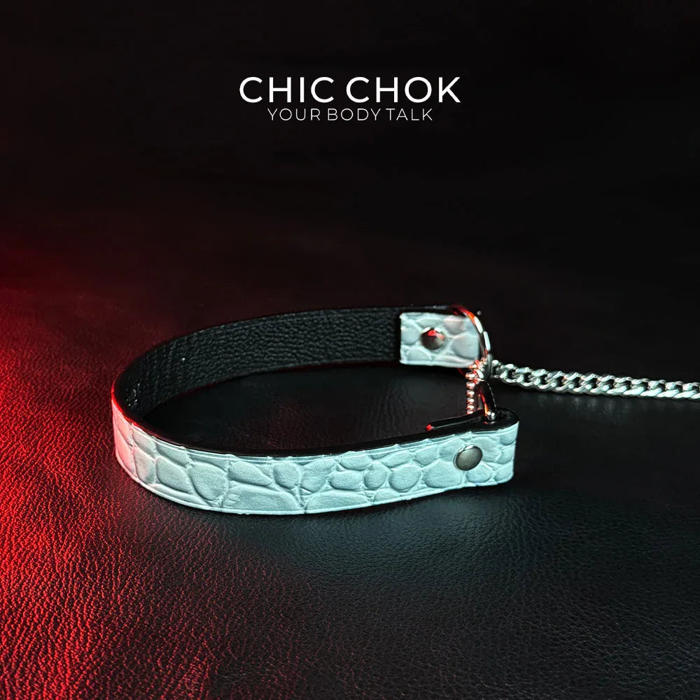 CHICCHOK [Breathless] Pulling Fashion and Fun Choker(Ice Blue Crocodile Texture) - CHICCHOK