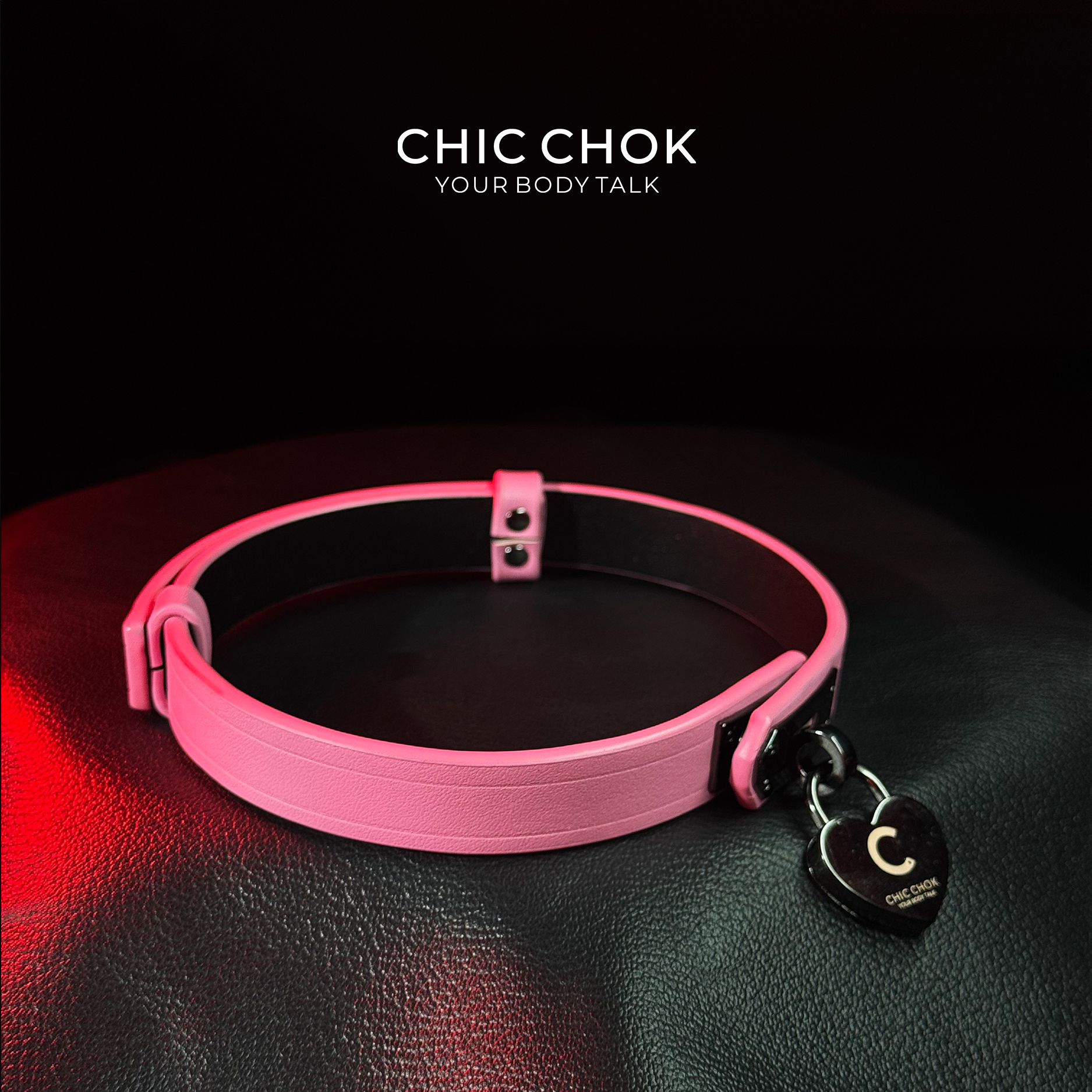 CHICCHOK [Lil Greedy] Fashion Necklace - Women's Pink And Black Adjustable Leather Choker With Front-Closure