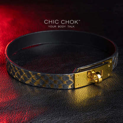 CHICCHOK [Dark Romance] - Black and Gold Python Classic Front Closure Non-adjustable Fashion Choker - CHICCHOK