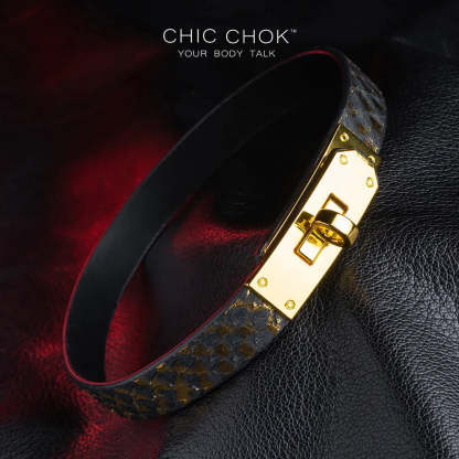 CHICCHOK [Dark Romance] - Black and Gold Python Classic Front Closure Non-adjustable Fashion Choker - CHICCHOK