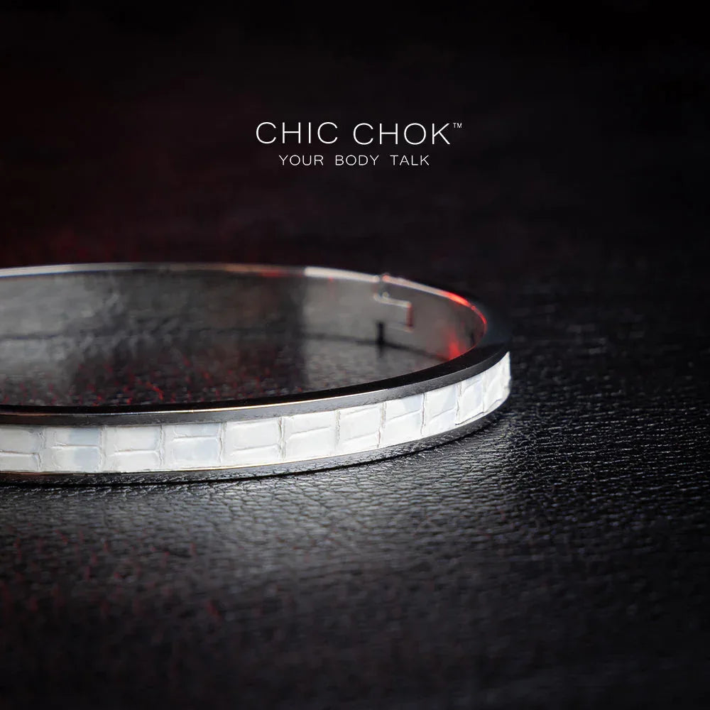 CHICCHOK [Angel Pulse] - Stainless Steel White Lizard Hide Non-adjustable Bracelet - CHICCHOK