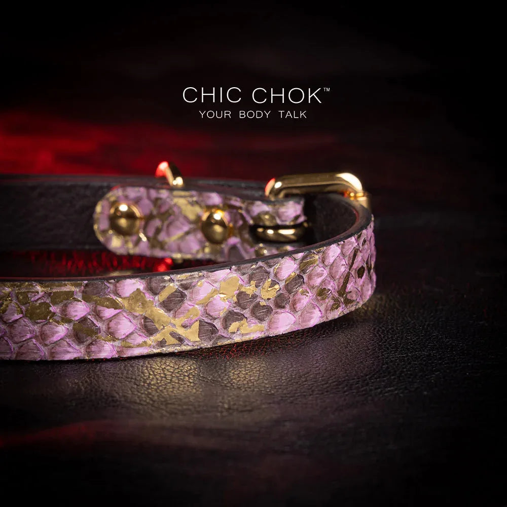 CHICCHOK [Amnesiac Butterfly] - Purple-ish Gold Python Hide Adjustable Choker - CHICCHOK