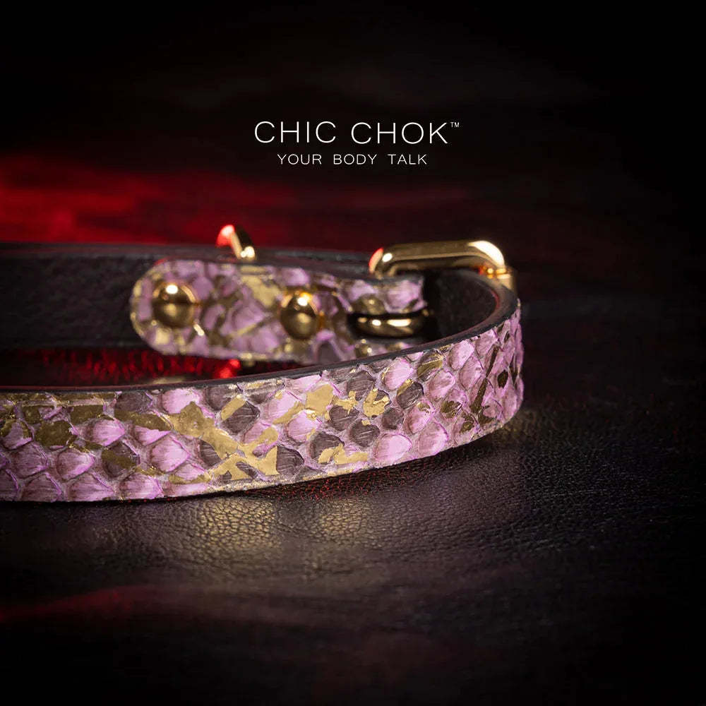CHICCHOK [Amnesiac Butterfly] - Purple-ish Gold Python Hide Adjustable Choker - CHICCHOK