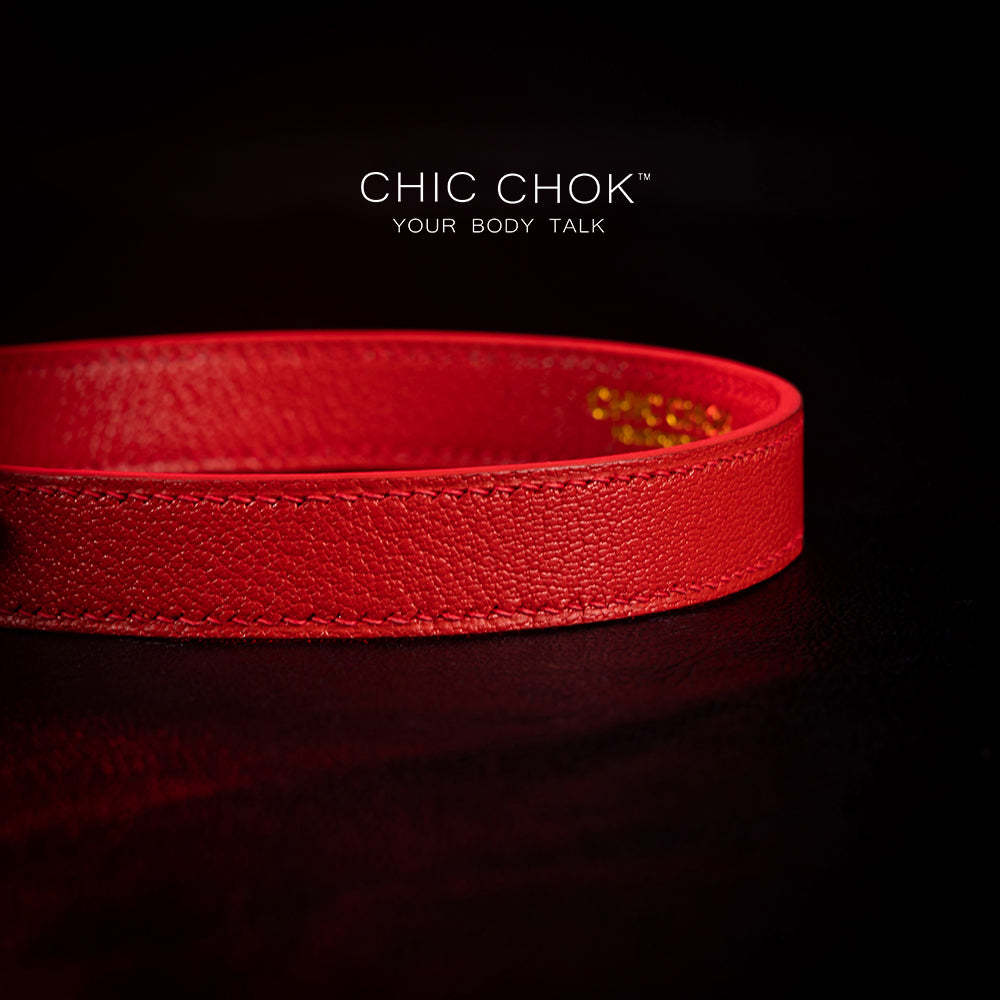 CHICCHOK [Exotic Kiss] Red Lips Shape Adjustable Fashion Leather Choker - Eye-catching red lips pendant, adjustable fit, high-quality leather, chic and unique design for adding edgy flair to any outfit, perfect for both casual and statement looks.