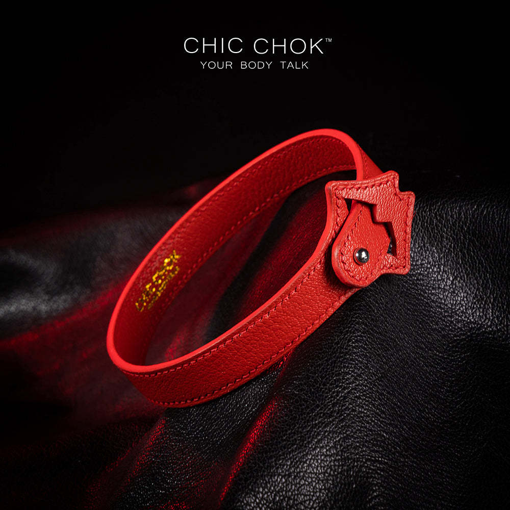 CHICCHOK [Exotic Kiss] Red Lips Shape Adjustable Fashion Leather Choker - Eye-catching red lips pendant, adjustable fit, high-quality leather, chic and unique design for adding edgy flair to any outfit, perfect for both casual and statement looks.