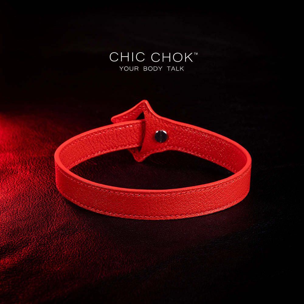 CHICCHOK [Exotic Kiss] Red Lips Shape Adjustable Fashion Leather Choker - Eye-catching red lips pendant, adjustable fit, high-quality leather, chic and unique design for adding edgy flair to any outfit, perfect for both casual and statement looks.