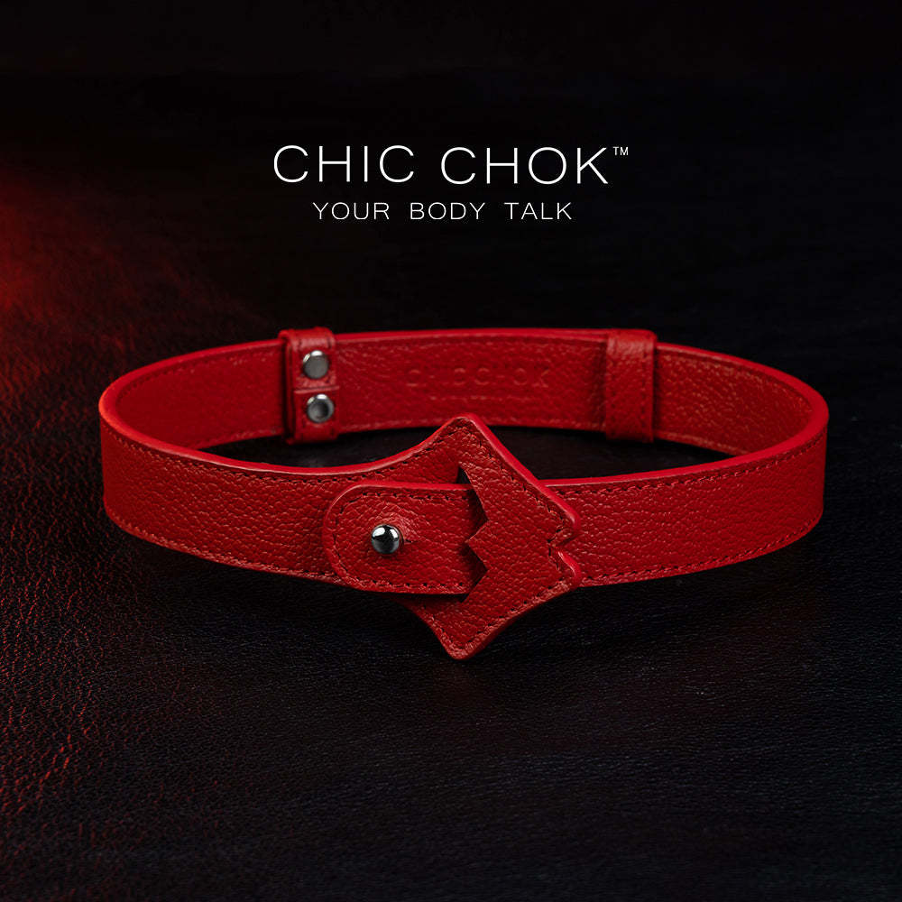 CHICCHOK [Exotic Kiss] Red Lips Shape Adjustable Fashion Leather Choker - Eye-catching red lips pendant, adjustable fit, high-quality leather, chic and unique design for adding edgy flair to any outfit, perfect for both casual and statement looks.
