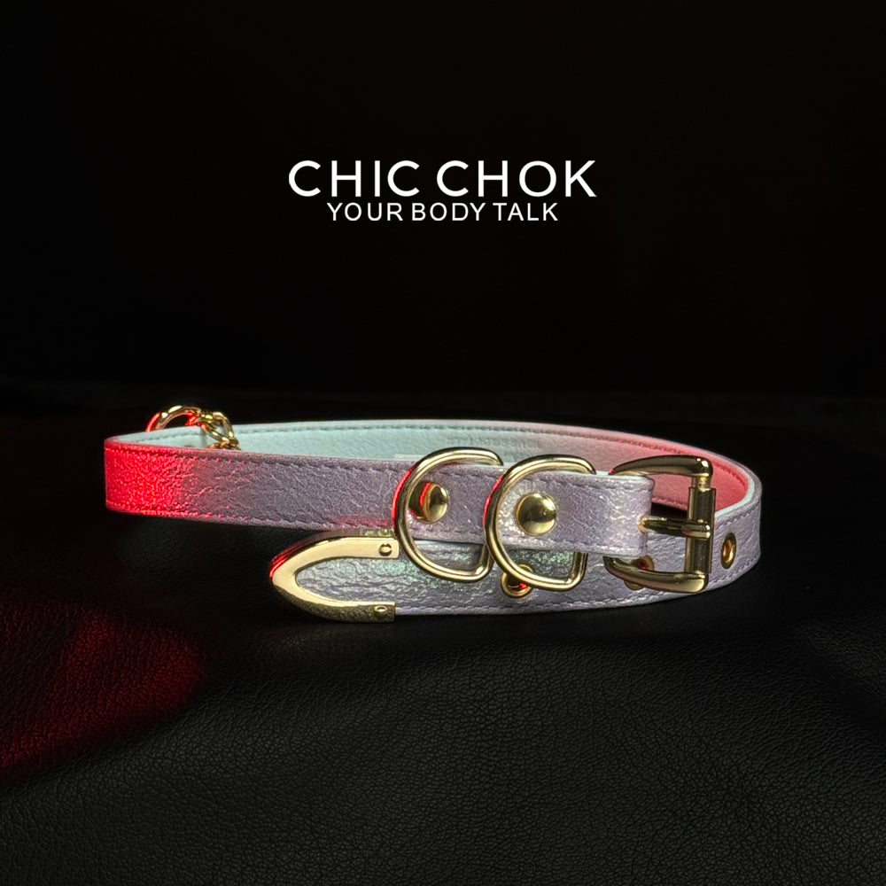 Fairy Lolita Light Color Shiny Leather Necklace - Adjustable Belt Closure - Unisex Casual Style Choker for Men and Women 