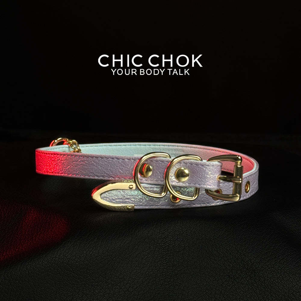 Fairy Lolita Light Color Shiny Leather Necklace - Adjustable Belt Closure - Unisex Casual Style Choker for Men and Women 