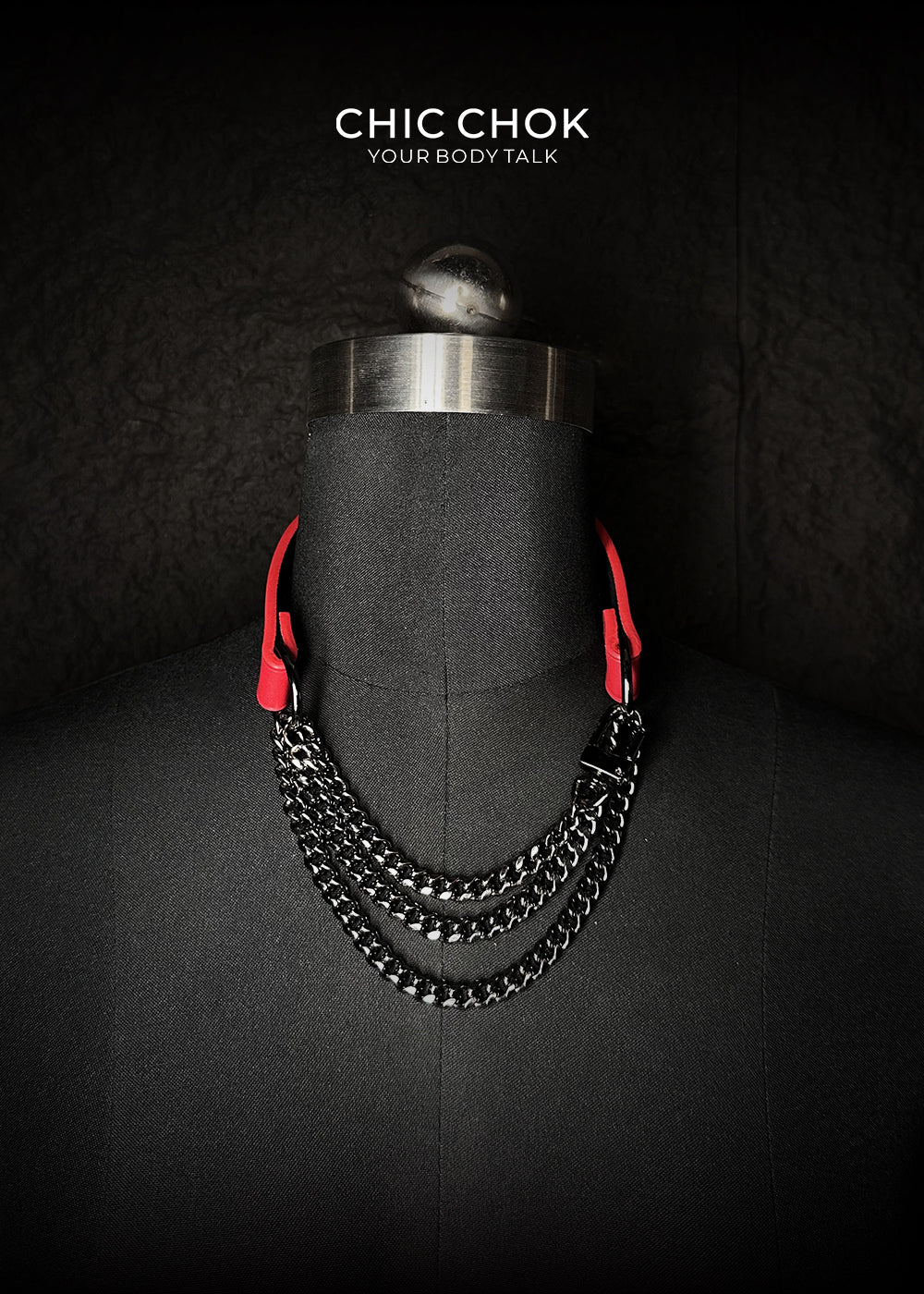 chicchok Red Leather Choker with Silver Buckle Handmade