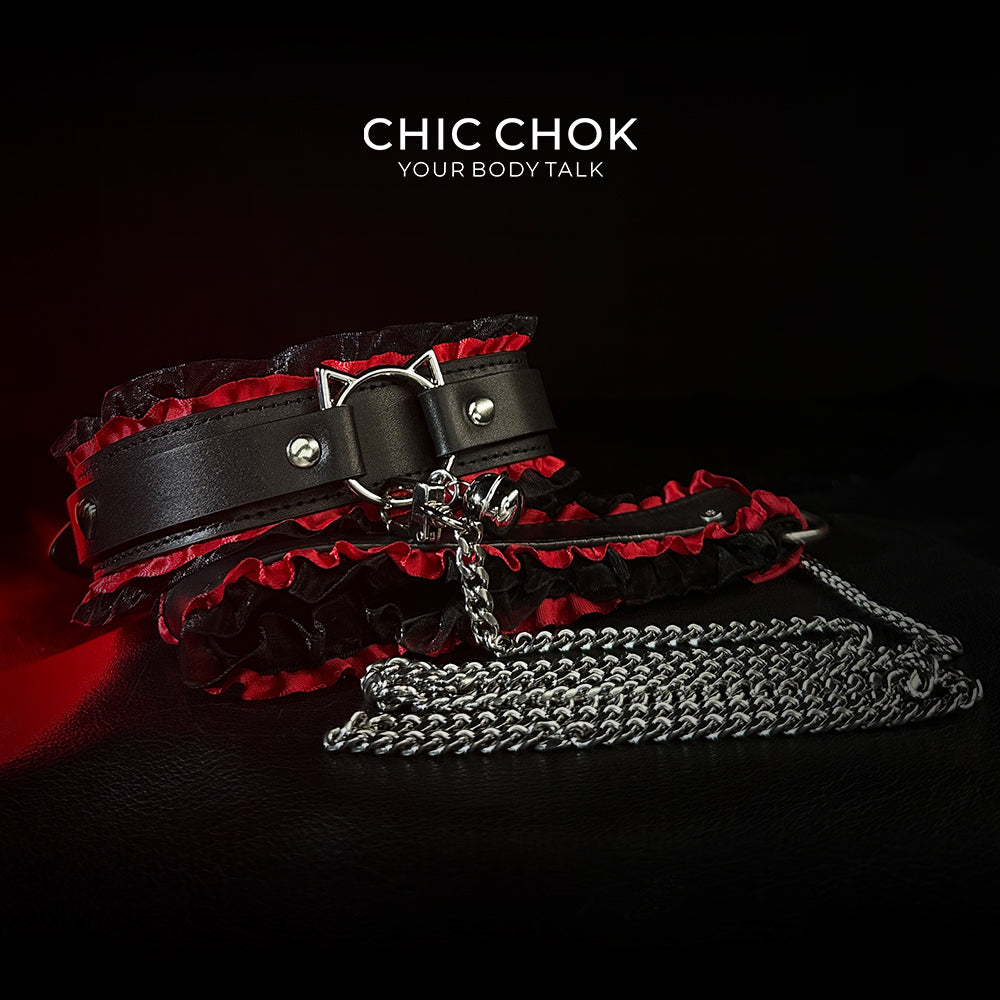 chicchok Black and red classic lace with collar, with traction, for couples