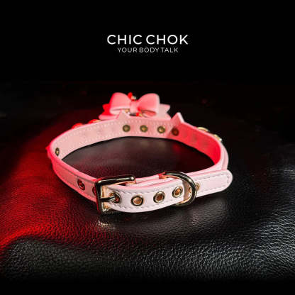 CHIC CHOK [Pearlescent kitty] Moon's Favor Pink Pearl Bow Necklace - CHICCHOK