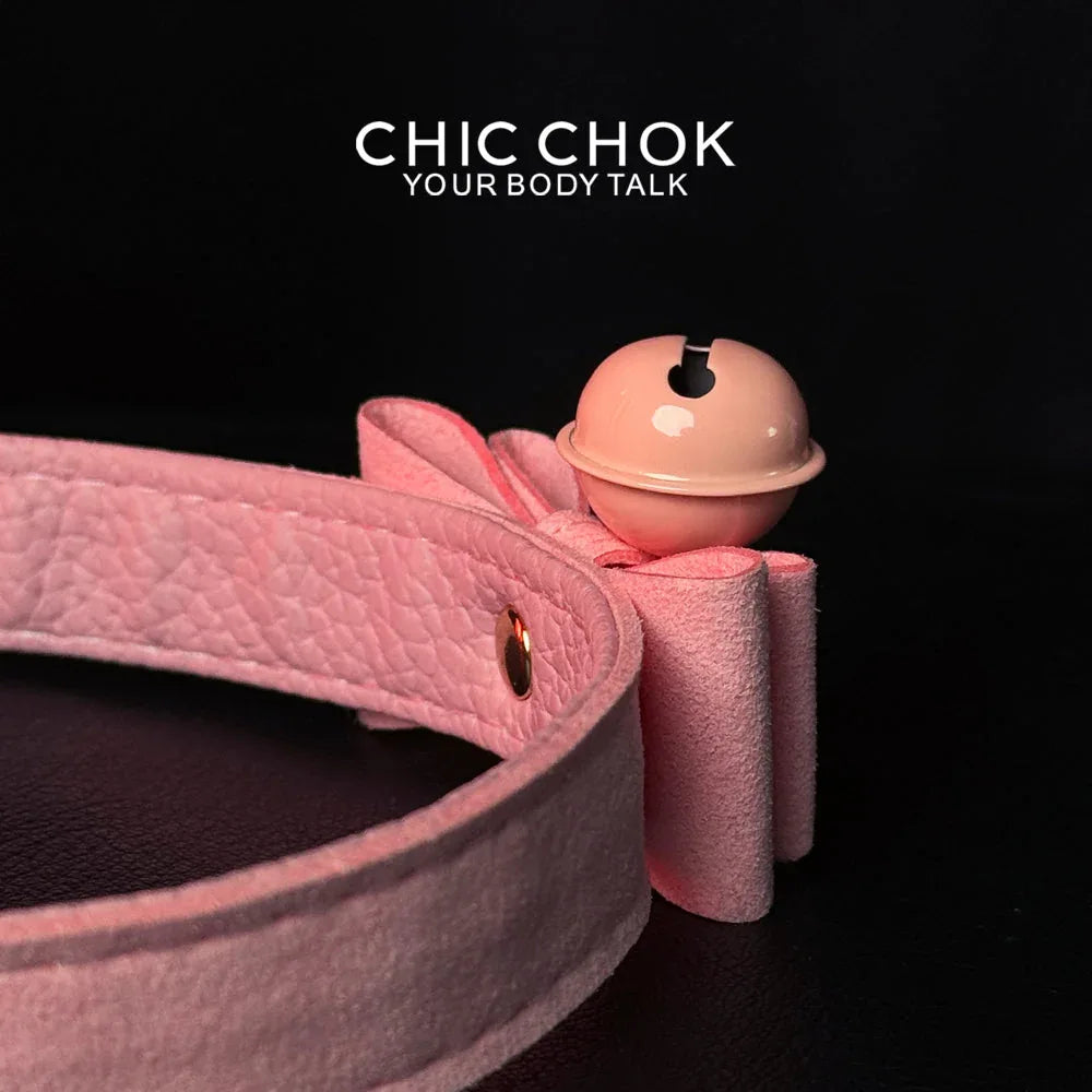 CHICCHOK[ Miss Belle ] Fashion Cute and Lovely Style, Bow Tie with Bell Daily Wear Leather Necklace Choker slipchaincollarwomen Bow Pendant Necklace bow pendant necklace - CHICCHOK