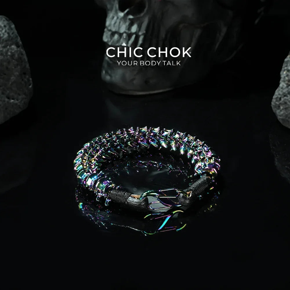 [CHICCHOK] Dragon Themed Bracelet – Stylish Bone Design, A Fusion of Steel and Leather(Dazzling Colors) - CHICCHOK