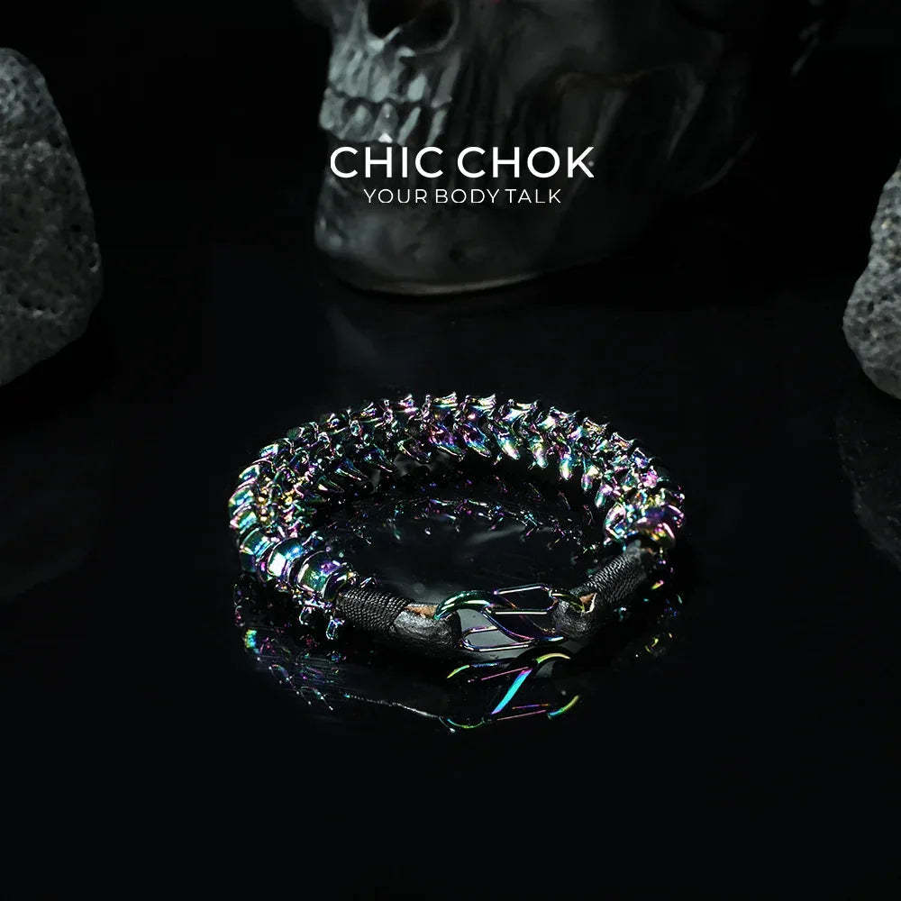 [CHICCHOK] Dragon Themed Bracelet – Stylish Bone Design, A Fusion of Steel and Leather(Dazzling Colors) - CHICCHOK