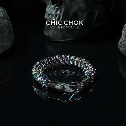 [CHICCHOK] Dragon Themed Bracelet – Stylish Bone Design, A Fusion of Steel and Leather(Dazzling Colors) - CHICCHOK