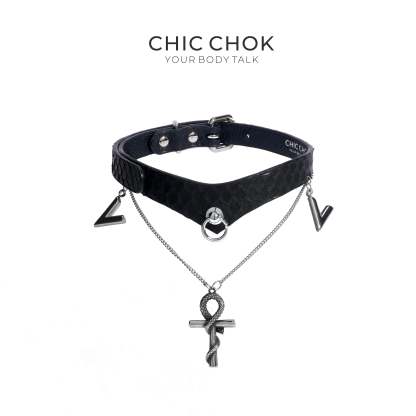 CHICCHOK [Victorian Queen High-end Choker] V-Neck Design, Python Texture, Original Fashion Adjustable Leather Choker Necklace - CHICCHOK