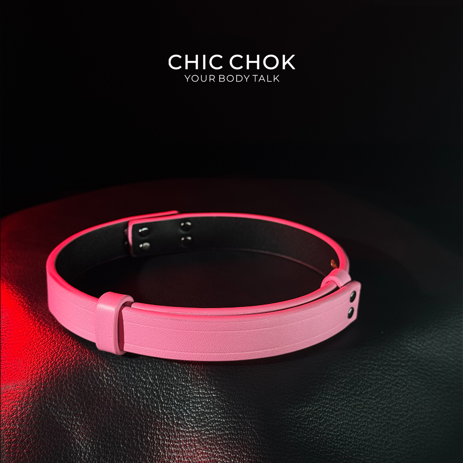 CHICCHOK [Lil Greedy] Fashion Necklace - Women's Pink And Black Adjustable Leather Choker With Front-Closure