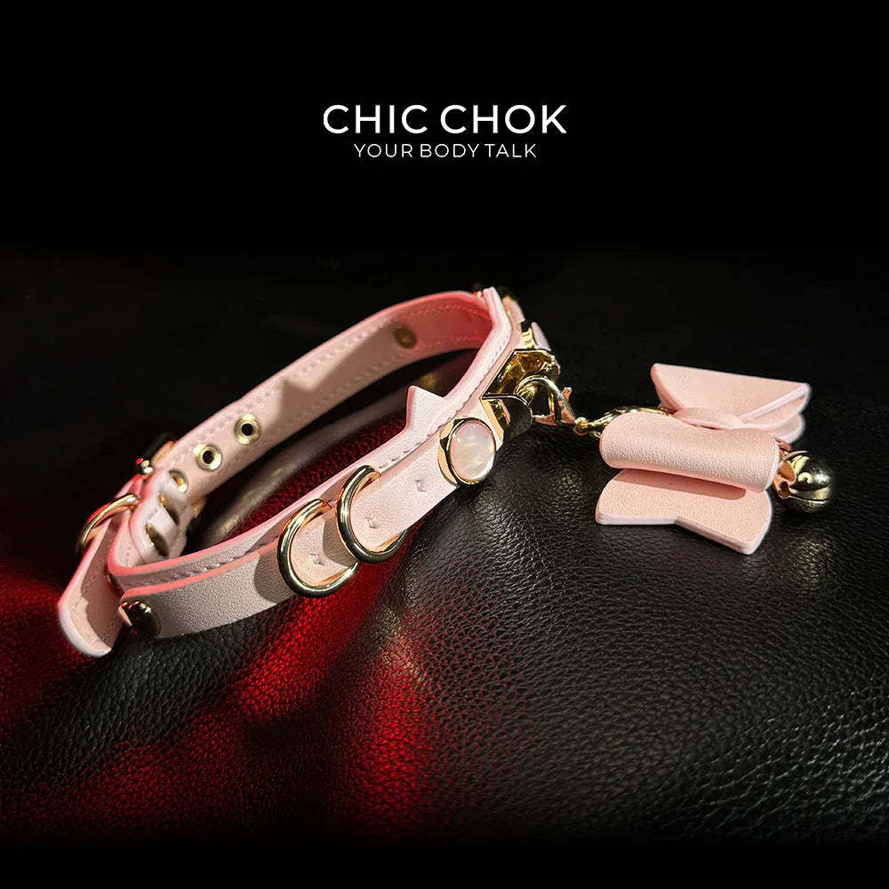 CHIC CHOK [Pearlescent kitty] Moon's Favor Pink Pearl Bow Necklace - CHICCHOK