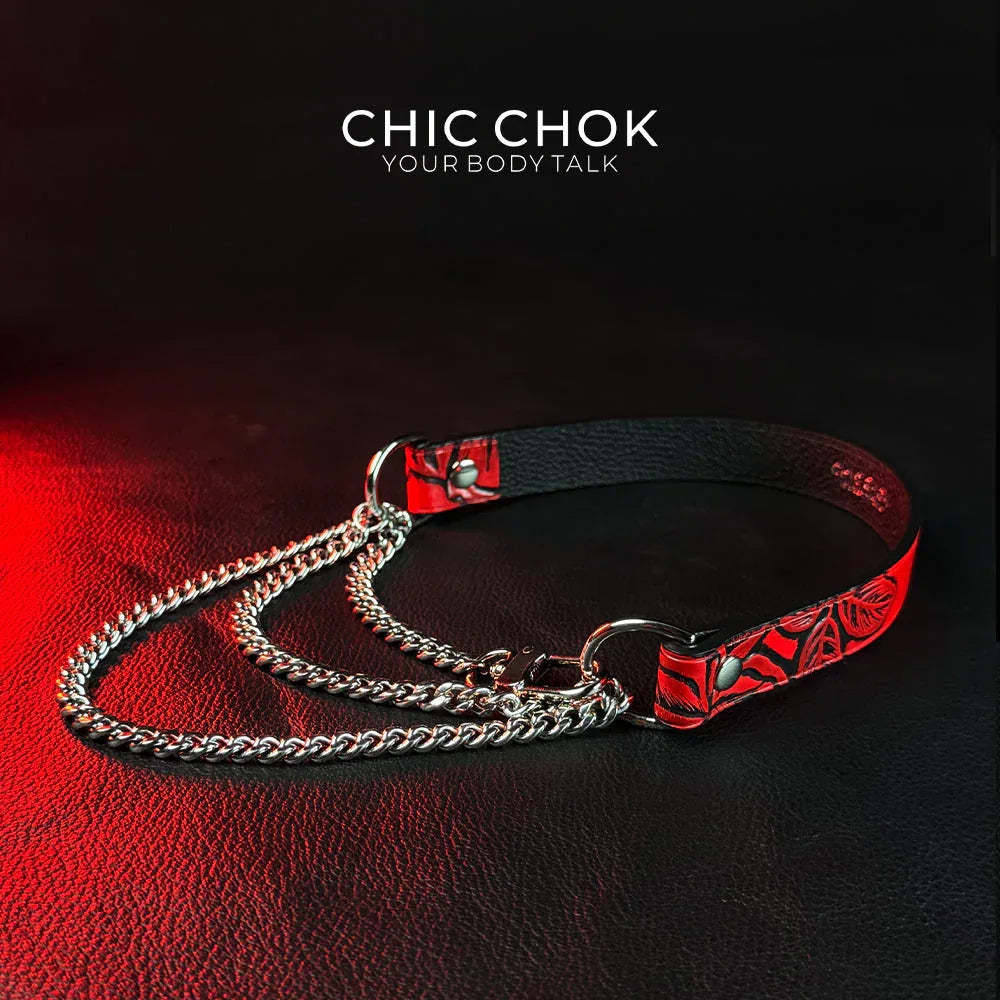 CHICCHOK [Breathless] Pulling Fashion and Fun Choker(Black and Red Pattern) - CHICCHOK
