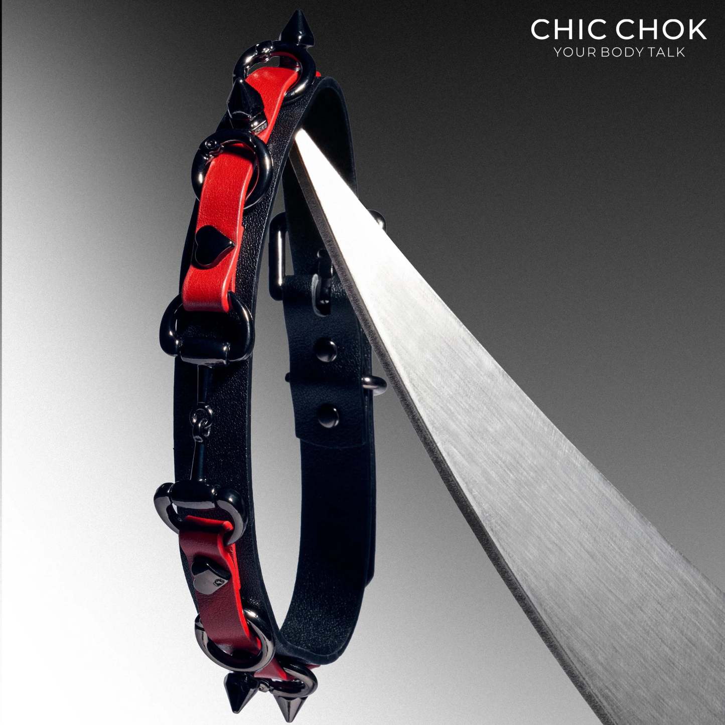 CHICCHOK [Mysterious Queen] Red&Black Spikes Stylish Leather Choker - CHICCHOK