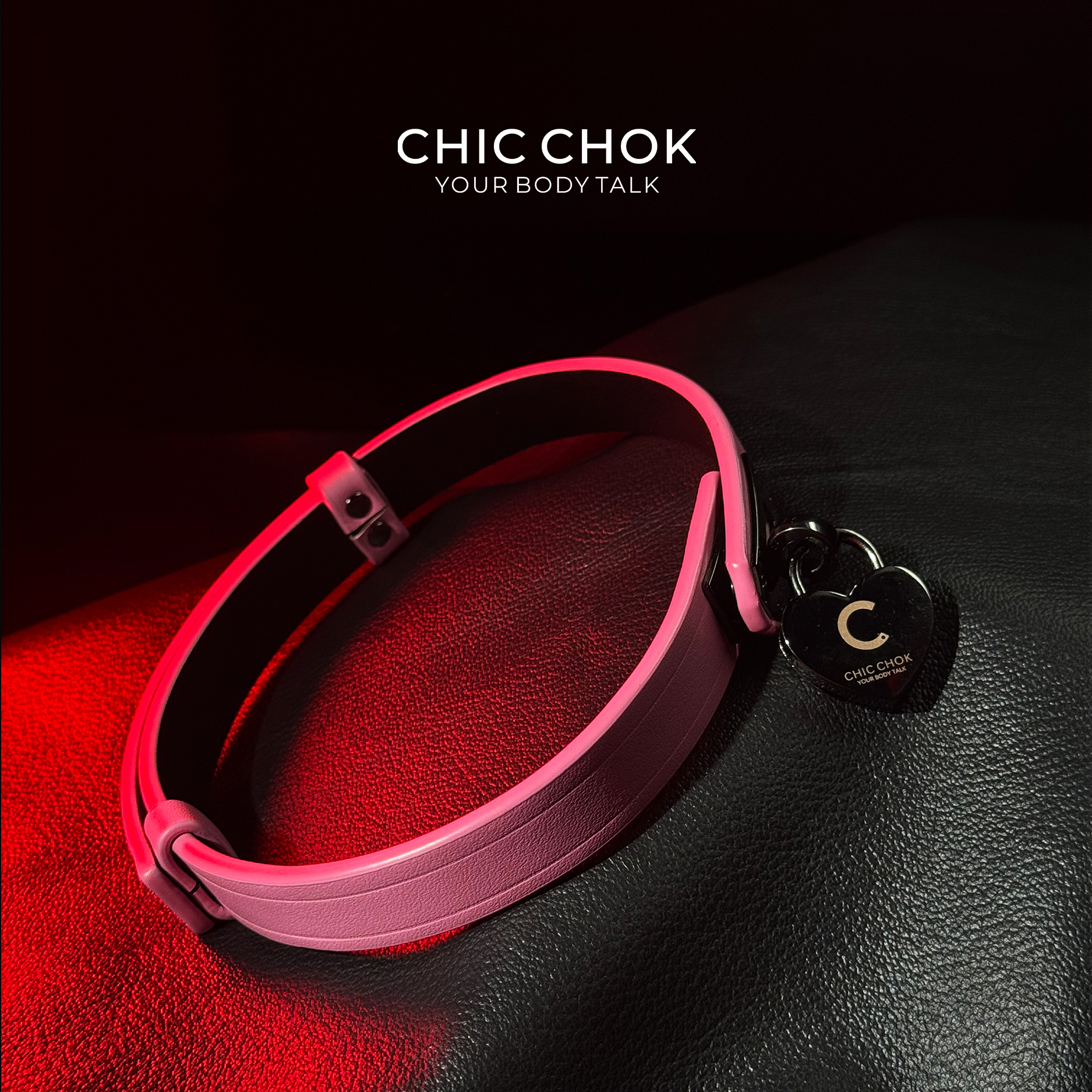 CHICCHOK [Lil Greedy] Fashion Necklace - Women's Pink And Black Adjustable Leather Choker With Front-Closure