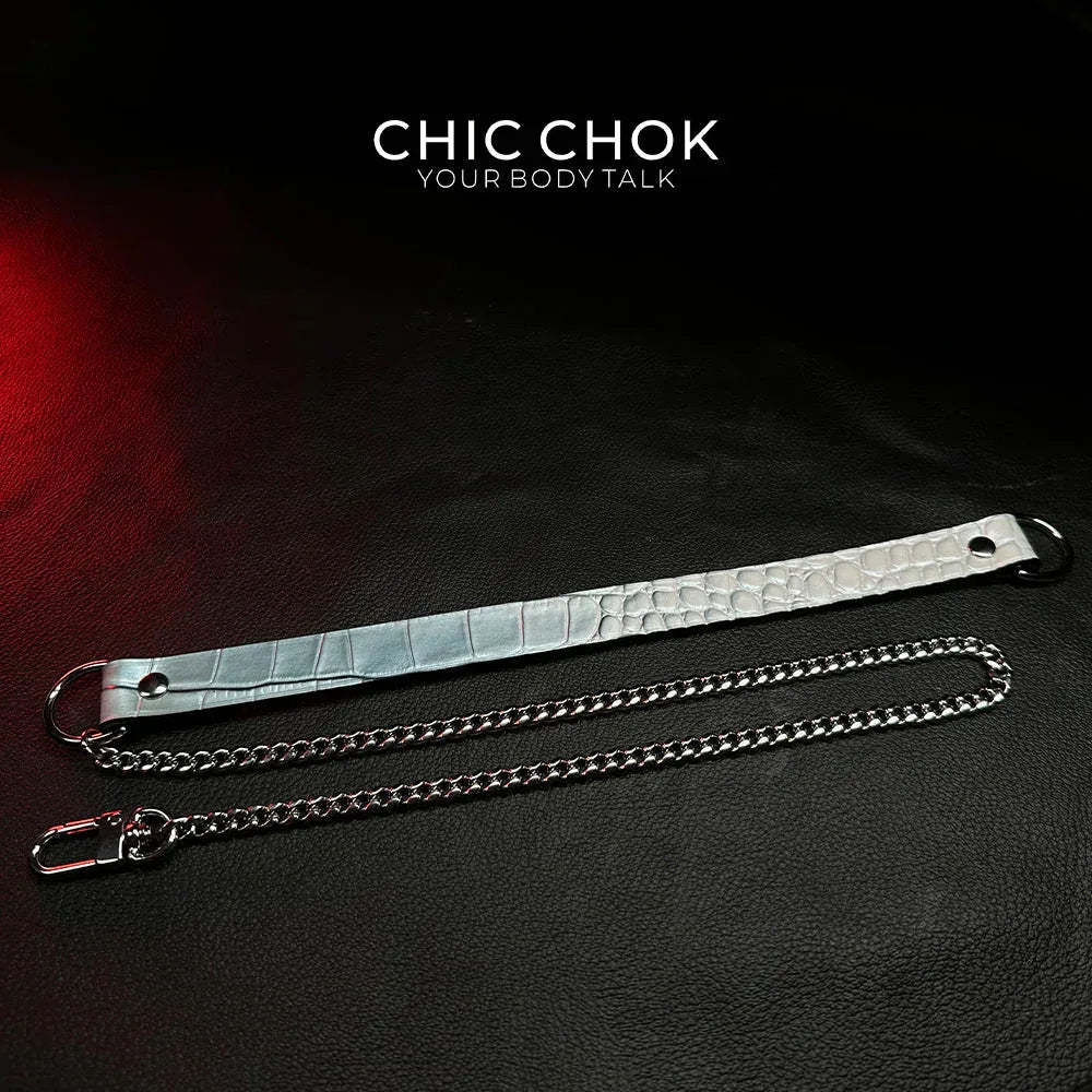 CHICCHOK [Breathless] Pulling Fashion and Fun Choker(Ice Blue Crocodile Texture) - CHICCHOK