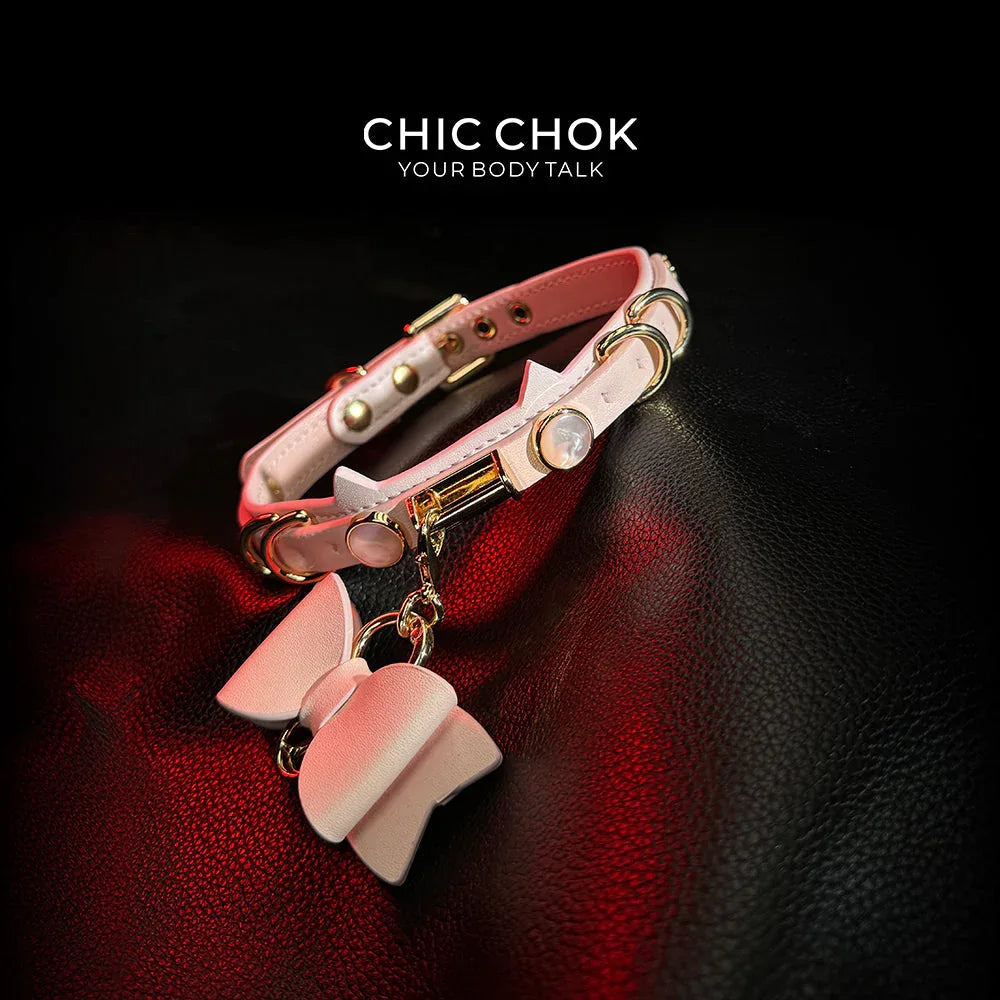 CHIC CHOK [Pearlescent kitty] Moon's Favor Pink Pearl Bow Necklace - CHICCHOK
