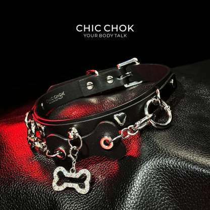 CHICCHOK [Puppy Love] Fashion Cute and Lovely Style, Shiny Bone Shape Pendant Daily Wear Leather Necklace Choker slipchaincollarwomen - CHICCHOK