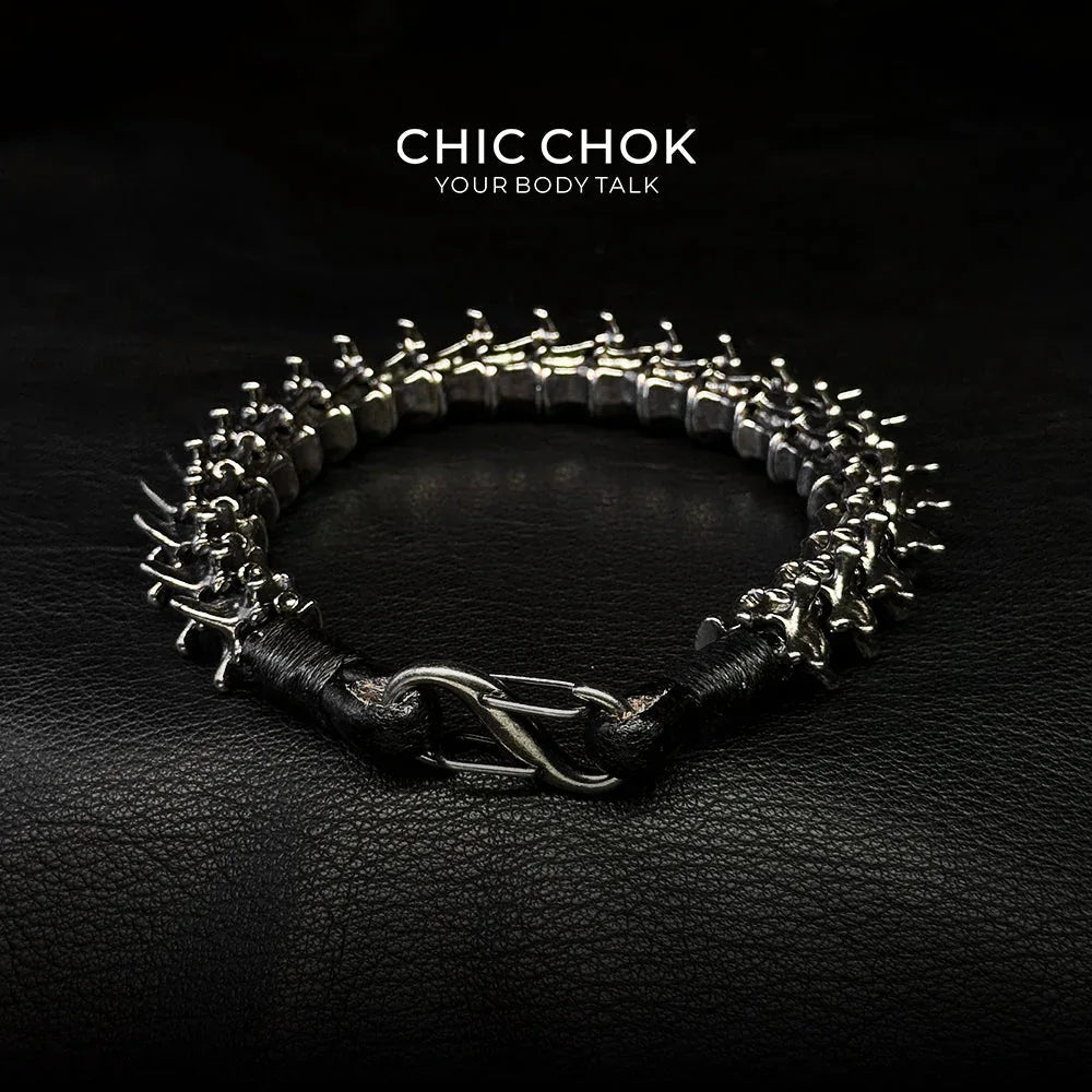 [CHICCHOK] Dragon Themed Bracelet – Stylish Bone Design, A Fusion of Steel and Leather - CHICCHOK