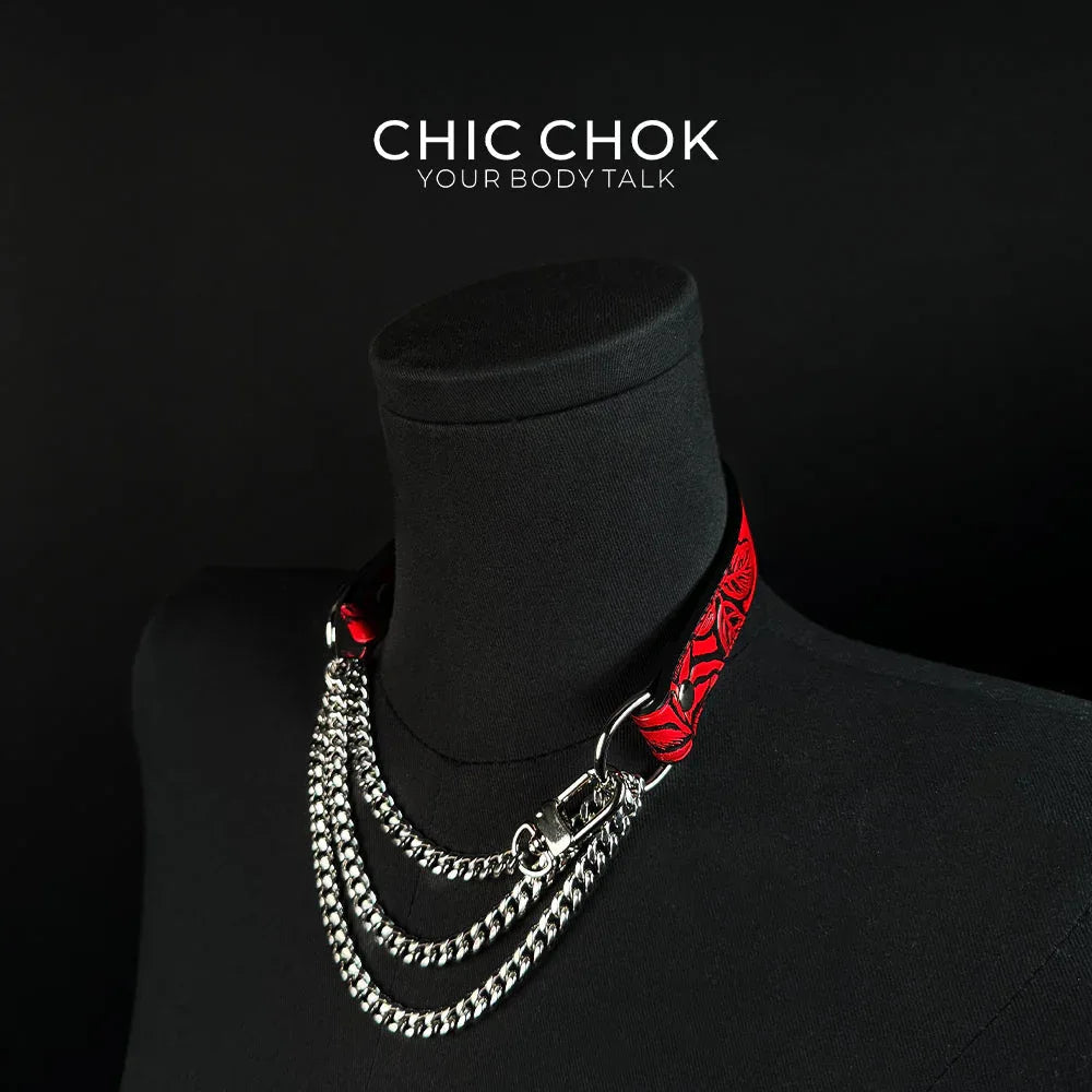 CHICCHOK [Breathless] Pulling Fashion and Fun Choker(Black and Red Pattern) - CHICCHOK