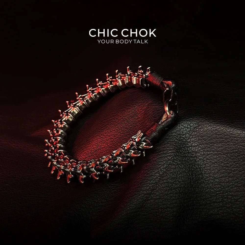 [CHICCHOK] Dragon Themed Bracelet – Stylish Bone Design, A Fusion of Steel and Leather - CHICCHOK