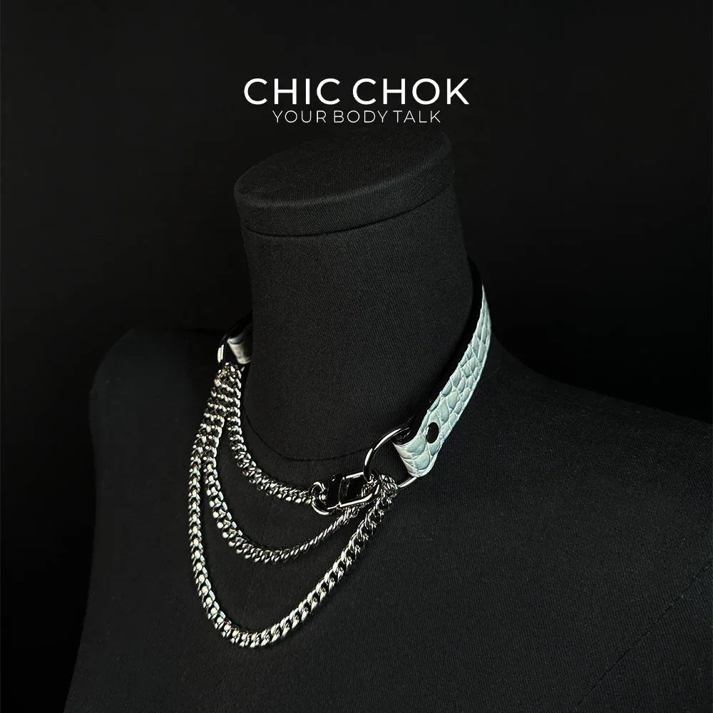 CHICCHOK [Breathless] Pulling Fashion and Fun Choker(Ice Blue Crocodile Texture) - CHICCHOK
