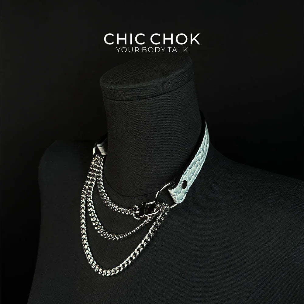 CHICCHOK [Breathless] Pulling Fashion and Fun Choker(Ice Blue Crocodile Texture) - CHICCHOK