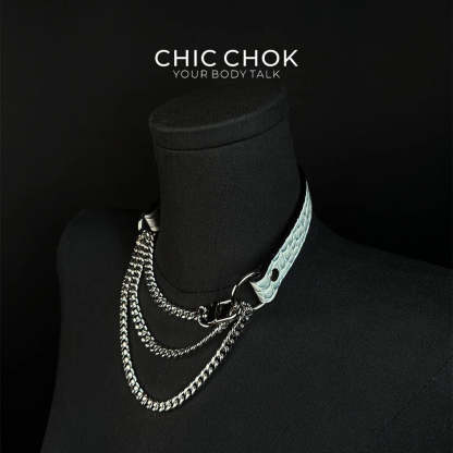 CHICCHOK [Breathless] Pulling Fashion and Fun Choker(Ice Blue Crocodile Texture) - CHICCHOK
