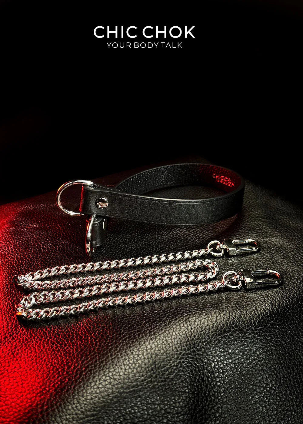 CHICCHOK [Breathless] Fashion Black with Thick Chains, Movable Pulling Chain Daily Wear Leather Necklace Choker versatile wear(Removable chain) - CHICCHOK