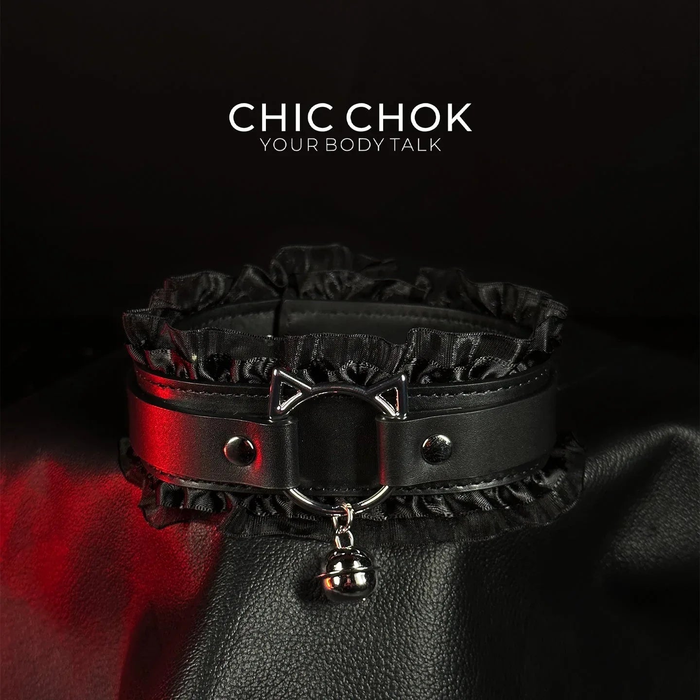 CHICCHOK [Kitty Love] Kitty Themed Cute Lovely Leather Lace with Bell Adjustable Choker - CHICCHOK