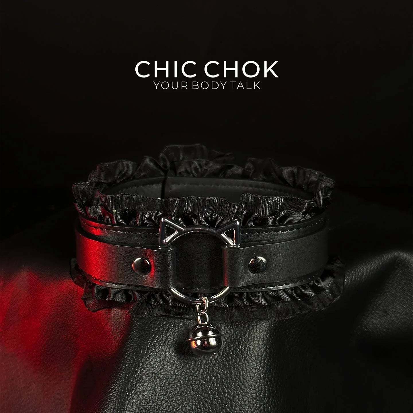 CHICCHOK [Kitty Love] Kitty Themed Cute Lovely Leather Lace with Bell Adjustable Choker - CHICCHOK