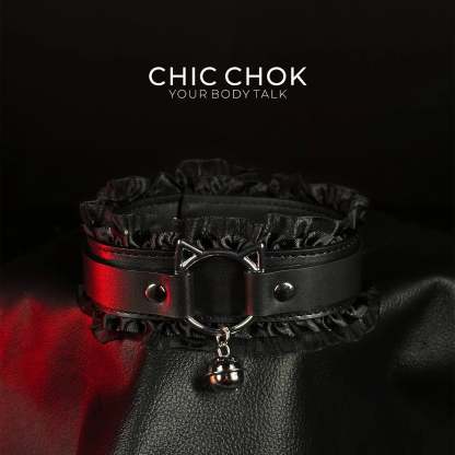 CHICCHOK [Kitty Love] Kitty Themed Cute Lovely Leather Lace with Bell Adjustable Choker - CHICCHOK
